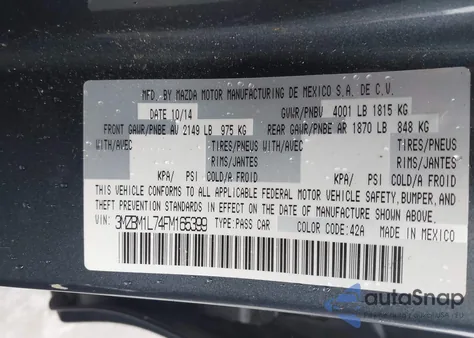 2015 Mazda Mazda3 I Touring from USA, damaged, VIN 3MZBM1L74FM165399